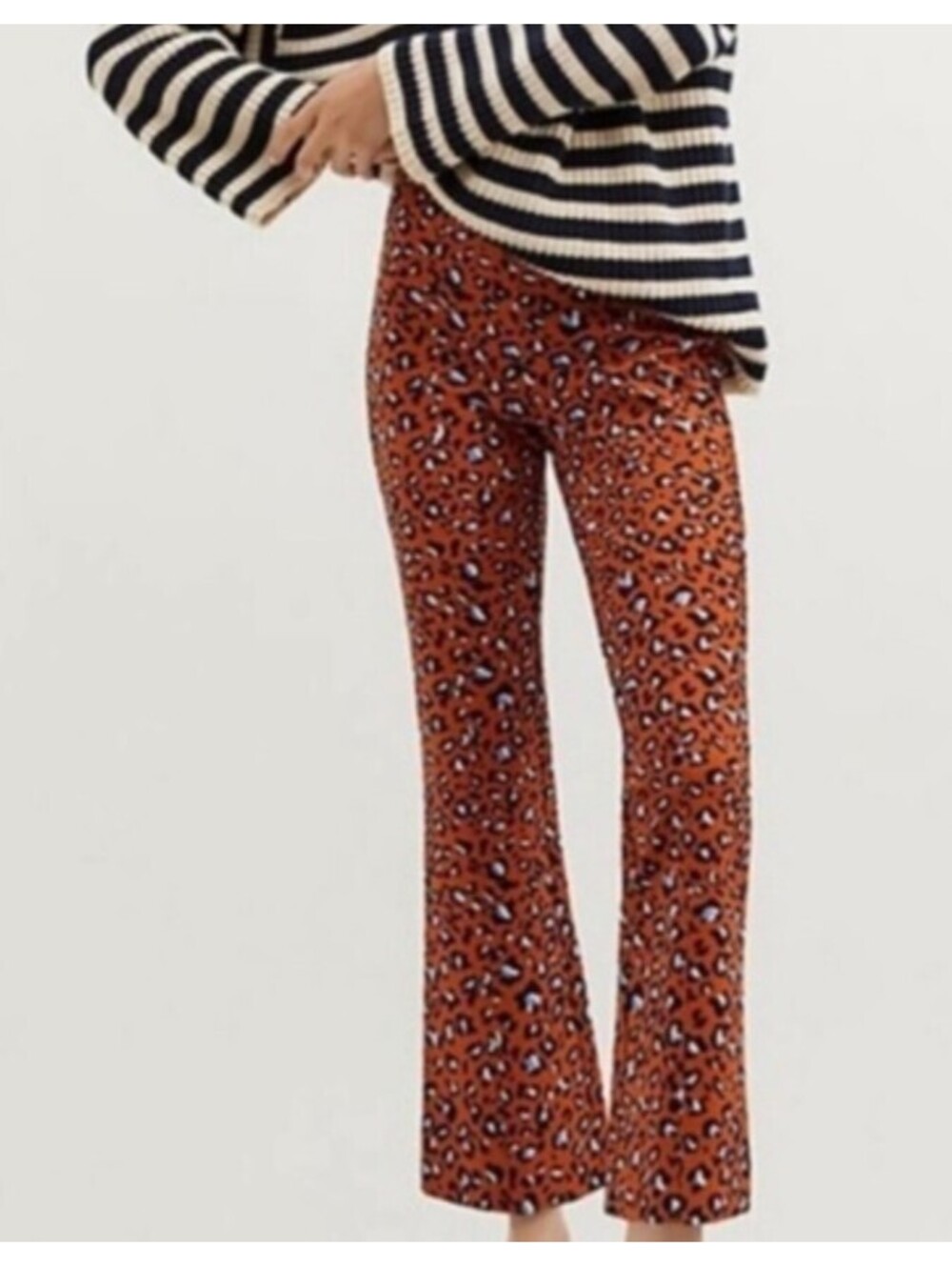 MAEVE brown blue leopard margot kick flare pants sz M